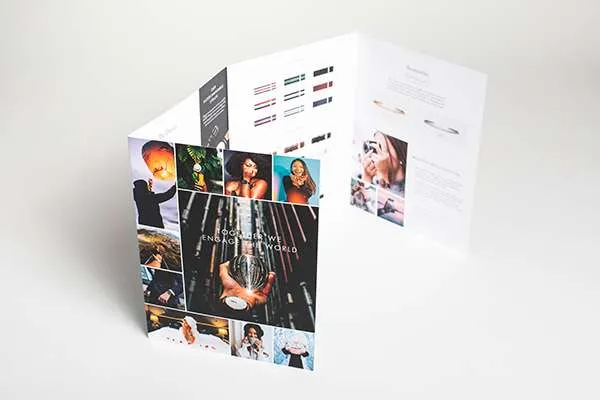 Folded printed brochure standing up
