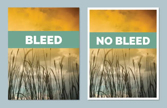 A bleed print example vs. no bleed print.